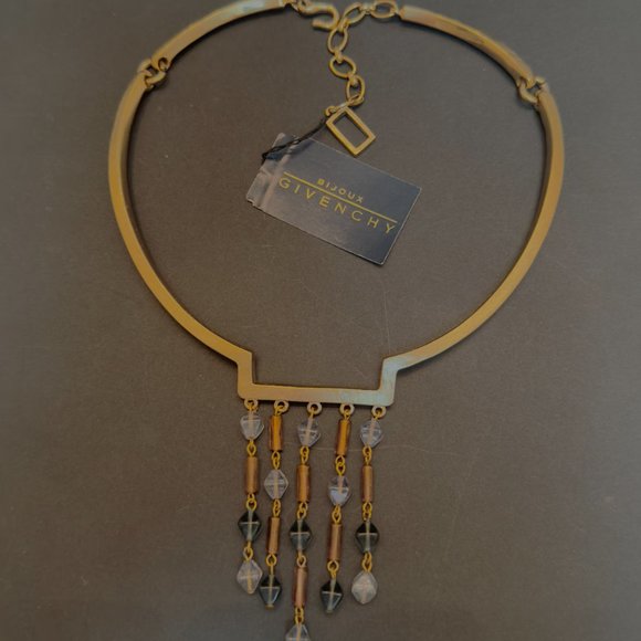 VTG NWT GIVENCHY Designer NECKLACE/COLLAR Muted GOLD TONE  BLUE/BRONZE STONES - Picture 5 of 7